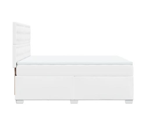 Cama box spring con colchón cuero sintético blanco 140x190 cm