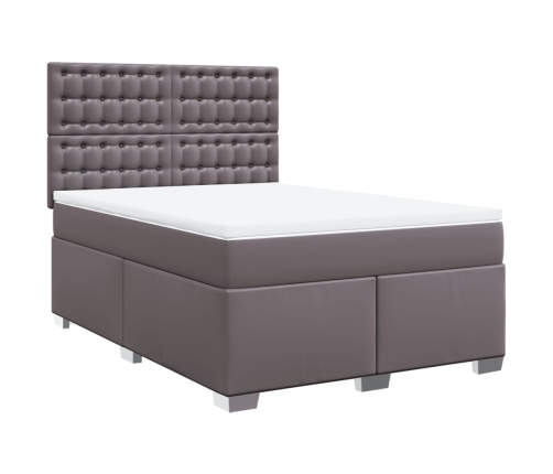 Cama box spring con colchón cuero sintético gris 140x190 cm