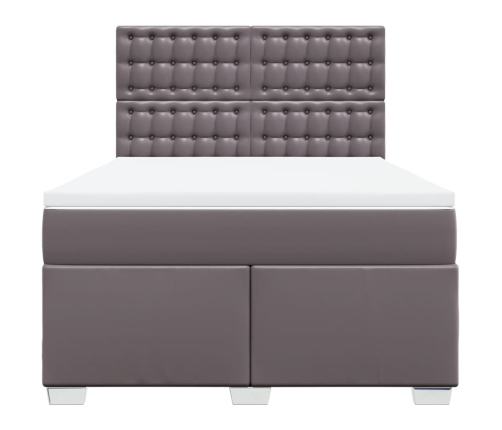 Cama box spring con colchón cuero sintético gris 140x190 cm