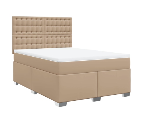 Cama box spring con colchón cuero sintético capuchino 140x190cm