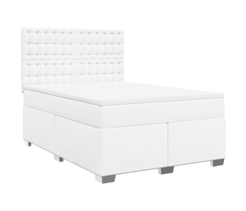 Cama box spring con colchón cuero sintético blanco 140x200cm