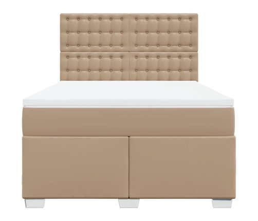 Cama box spring con colchón cuero sintético capuchino 140x200cm