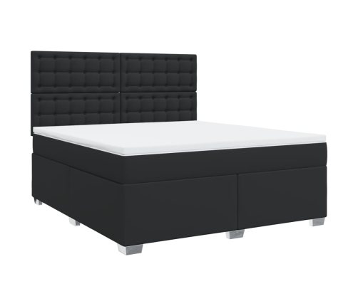 Cama box spring con colchón cuero sintético negro 180x200 cm