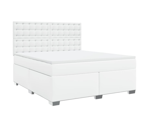 Cama box spring con colchón cuero sintético blanco 180x200 cm