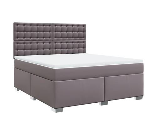 Cama box spring con colchón cuero sintético gris 180x200 cm