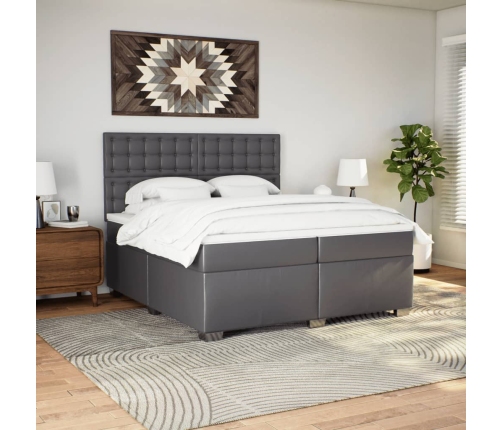 Cama box spring con colchón cuero sintético gris 200x200 cm