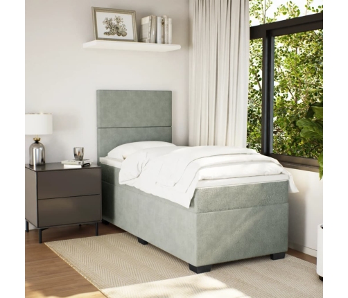 Cama box spring con colchón terciopelo gris claro 80x200 cm