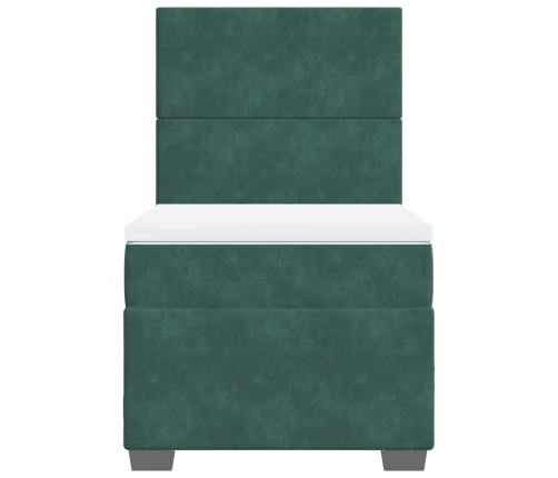 Cama box spring con colchón terciopelo verde oscuro 80x200 cm