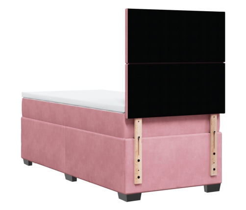 Cama box spring con colchón terciopelo rosa 80x200 cm