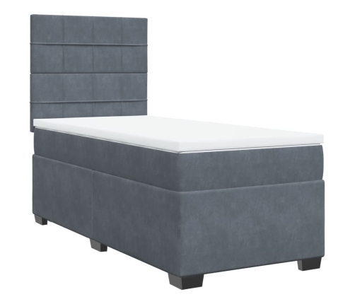 Cama box spring con colchón terciopelo gris oscuro 80x200 cm