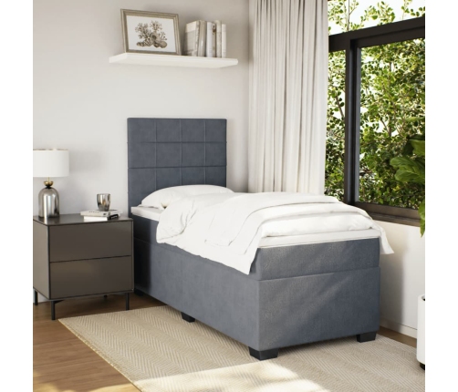 Cama box spring con colchón terciopelo gris oscuro 80x200 cm