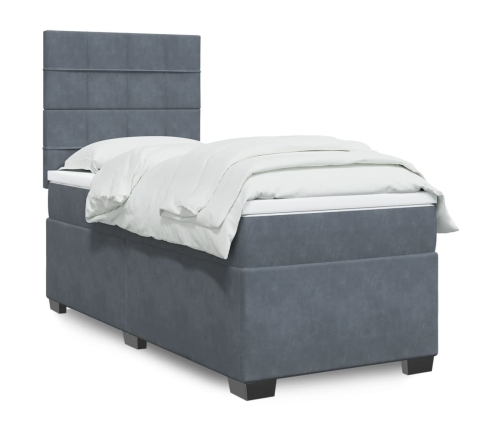 Cama box spring con colchón terciopelo gris oscuro 80x200 cm