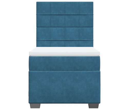 Cama box spring con colchón terciopelo azul oscuro 80x200 cm