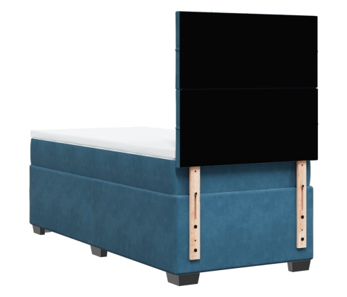 Cama box spring con colchón terciopelo azul oscuro 80x200 cm