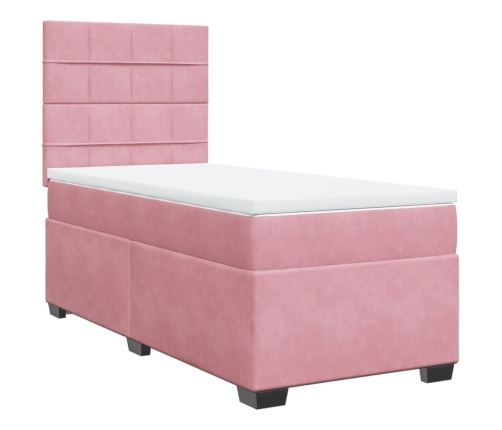 Cama box spring con colchón terciopelo rosa 80x200 cm