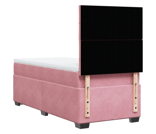 Cama box spring con colchón terciopelo rosa 80x200 cm