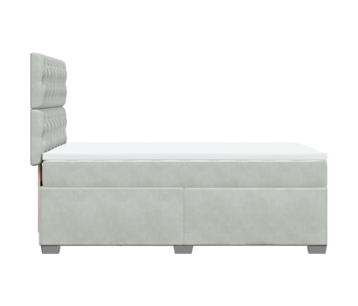 Cama box spring con colchón terciopelo gris claro 80x200 cm