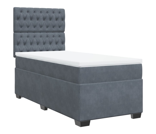 Cama box spring con colchón terciopelo gris oscuro 80x200 cm