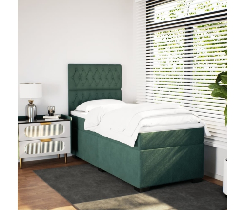 Cama box spring con colchón terciopelo verde oscuro 80x200 cm