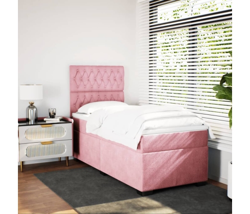 Cama box spring con colchón terciopelo rosa 80x200 cm