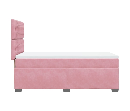 Cama box spring con colchón terciopelo rosa 80x200 cm