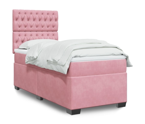 Cama box spring con colchón terciopelo rosa 80x200 cm