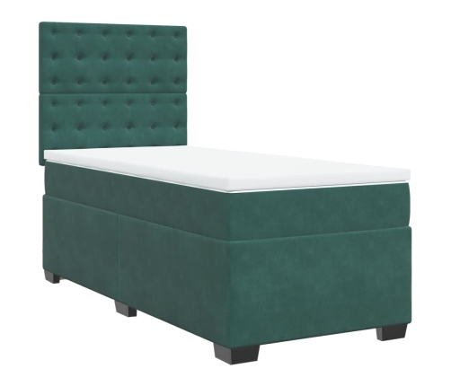 Cama box spring con colchón terciopelo verde oscuro 80x200 cm