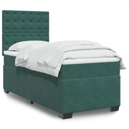 Cama box spring con colchón terciopelo verde oscuro 80x200 cm