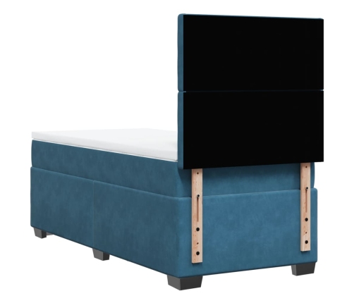 Cama box spring con colchón terciopelo azul oscuro 80x200 cm