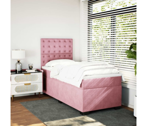 Cama box spring con colchón terciopelo rosa 80x200 cm