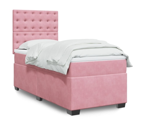 Cama box spring con colchón terciopelo rosa 80x200 cm