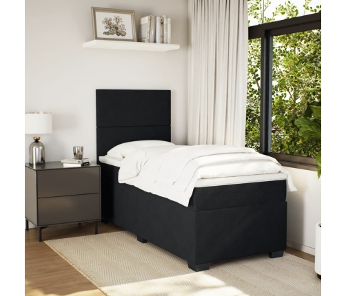 Cama box spring con colchón cuero sintético negro 90x190 cm