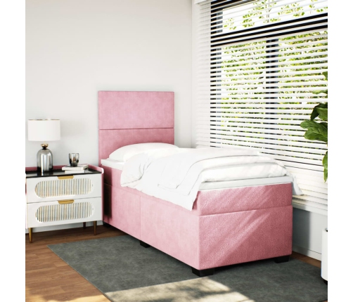 Cama box spring con colchón terciopelo rosa 90x190 cm