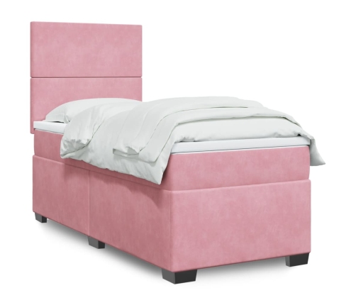 Cama box spring con colchón terciopelo rosa 90x190 cm