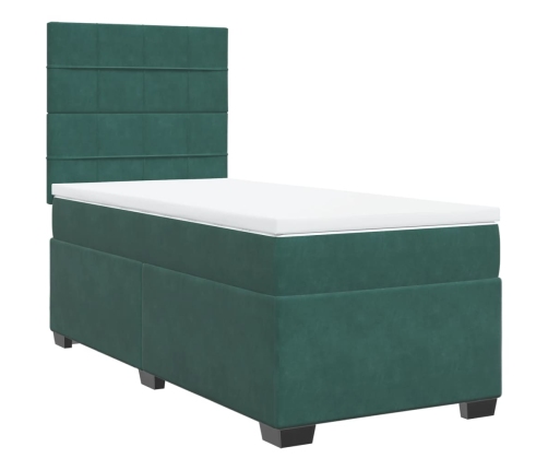 Cama box spring con colchón terciopelo verde oscuro 90x190 cm