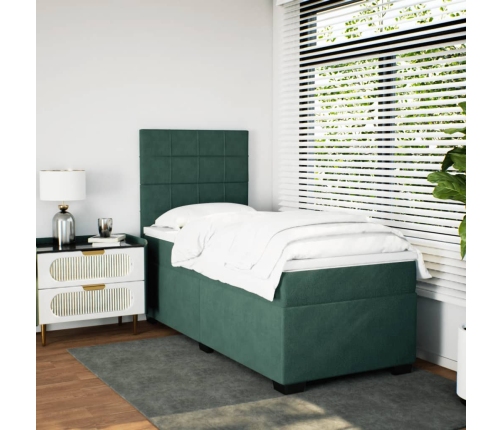 Cama box spring con colchón terciopelo verde oscuro 90x190 cm