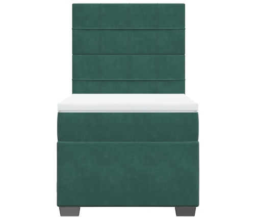 Cama box spring con colchón terciopelo verde oscuro 90x190 cm