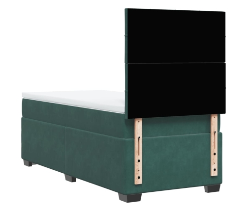 Cama box spring con colchón terciopelo verde oscuro 90x190 cm