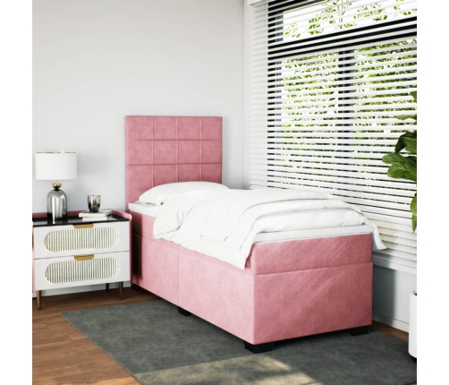 Cama box spring con colchón terciopelo rosa 90x190 cm