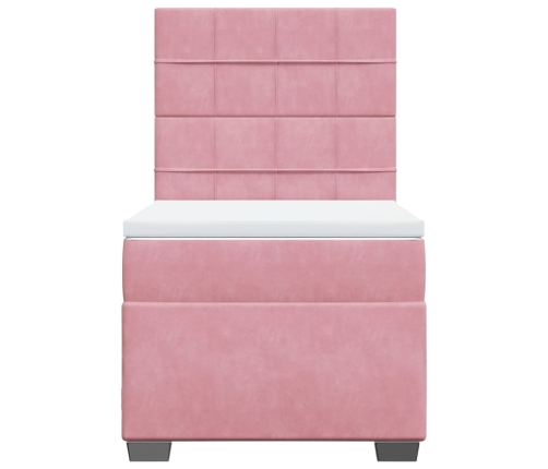 Cama box spring con colchón terciopelo rosa 90x190 cm