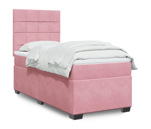 Cama box spring con colchón terciopelo rosa 90x190 cm