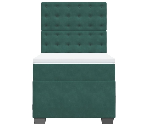 Cama box spring con colchón terciopelo verde oscuro 90x190 cm