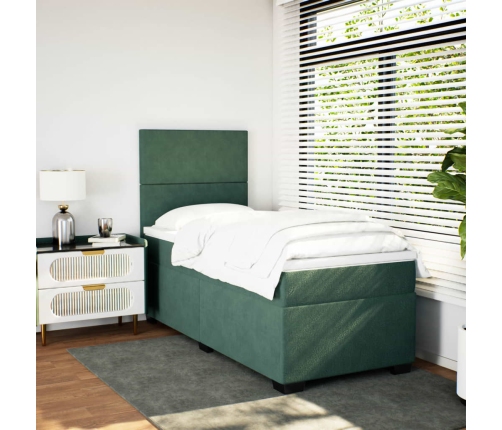 Cama box spring con colchón terciopelo verde oscuro 90x200 cm