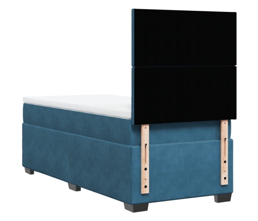 Cama box spring con colchón terciopelo azul 90x200 cm