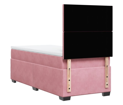 Cama box spring con colchón terciopelo rosa 90x200 cm