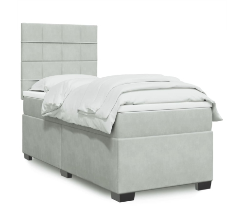 Cama box spring con colchón terciopelo gris claro 90x190 cm