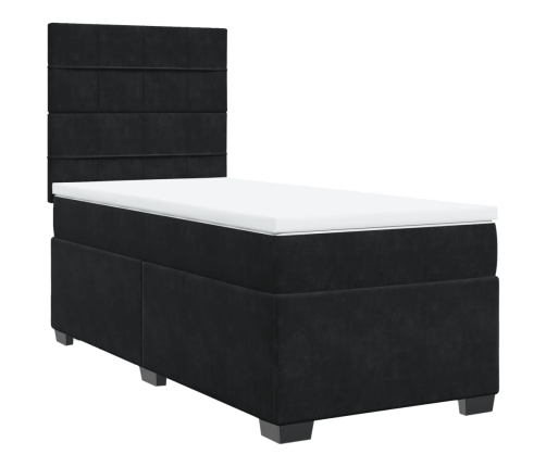 Cama box spring con colchón terciopelo negro 90x200 cm