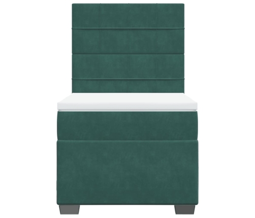 Cama box spring con colchón terciopelo verde oscuro 90x200 cm