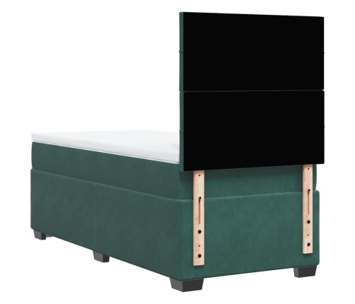 Cama box spring con colchón terciopelo verde oscuro 90x200 cm