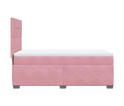 Cama box spring con colchón terciopelo rosa 90x200 cm